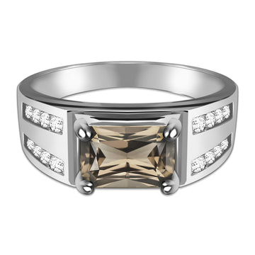 Generous Natural Emerald Cut Smoky Quartz Sterling Silver Ring